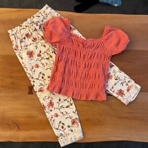 Coral Kids Top with Floral Pants
